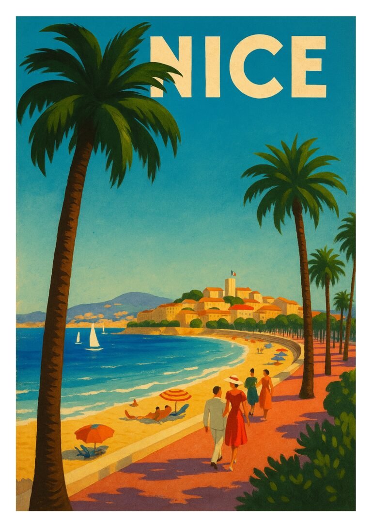 nice france poster, french riviera print, seaside holiday decor, vintage south of france art, Party of 5 posters