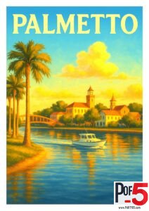 Beyond the beach, Siesta Key’s local charm shines in this retro-style poster. Bold colors and warm lighting highlight the relaxed, tropical vibe of its palm-lined downtown — a beloved Florida escape.