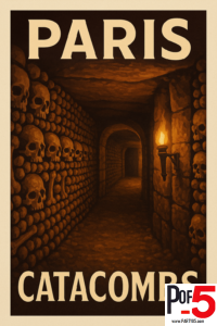 Paris Catacombs Vintage Travel Poster Dark Underground Paris Wall Art Historic Ossuary Illustration